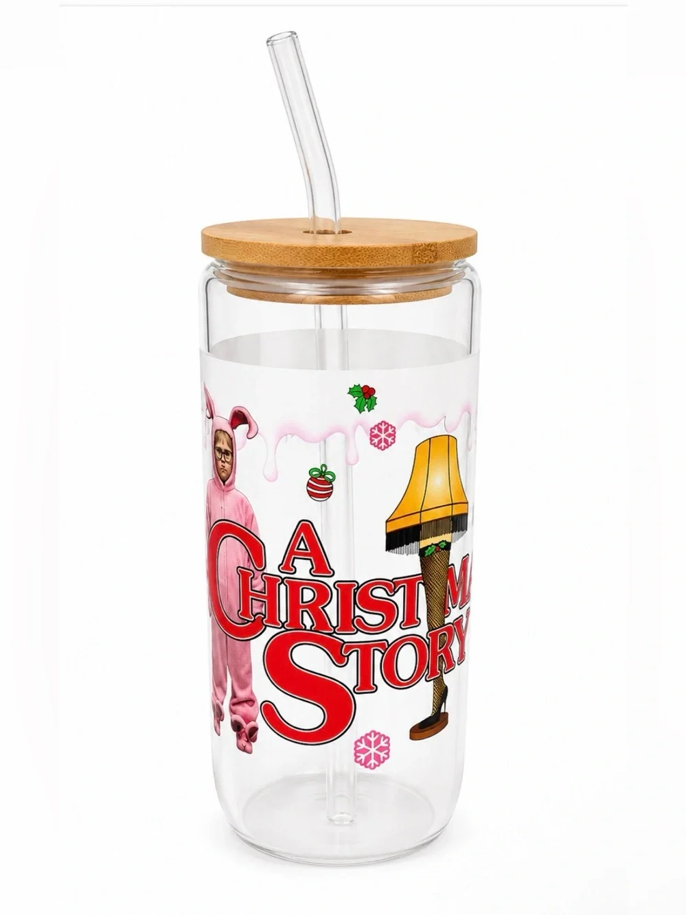 A Christmas Story Can Glass - 20 Oz/Glass Straw & Bamboo Lid